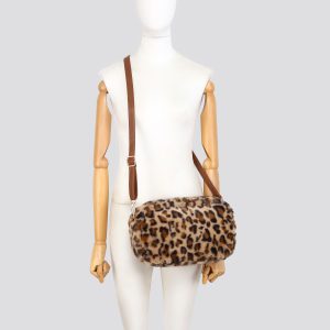 25421 Leopard Print Faux Fur Crossbody Bag