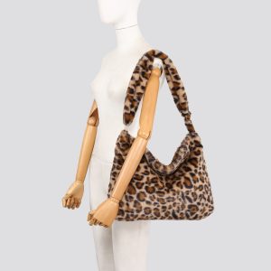 25428 Leopard Print Faux Fur Slouch Bag