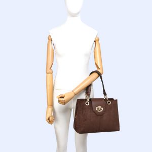 25452  Vegan Suede Triple Compartment Tote Bag